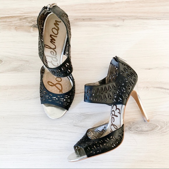 Sam Edelman Shoes - Sam Edelman Alva Black Laser Cut Silver Pump